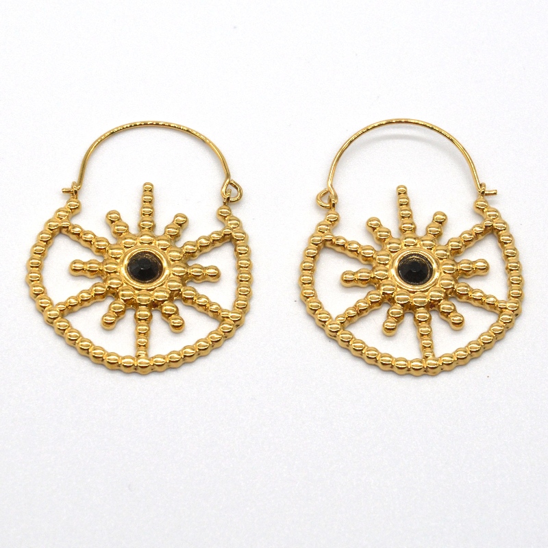 Bijuterii placate cu aur pentru femei, stil boem, cercei de agat negru floral vintage, fabrica de prelucrare a bijuteriilor din China Ruifanbao