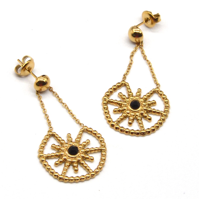 Modele feminine din aur din oțel inoxidabil cu pandantive de flori, design cu șuruburi pentru urechi, lucrare fermecătoare pentru tinere. Fabrica de bijuterii din China Ruifanbao