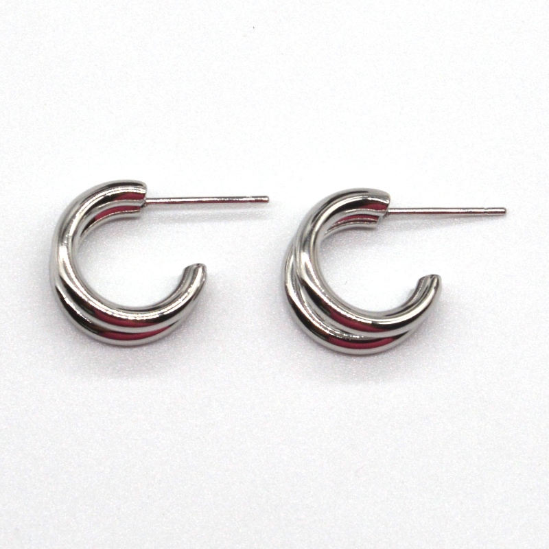 Cercei groși din argint cu cerc, dublu inel C, retro, metalic, metalic, punk, cerc rotund, pendulat, cercei pentru femei, fete, cercei, bijuterii China Ruifanbao fabrica de prelucrare a bijuteriilor