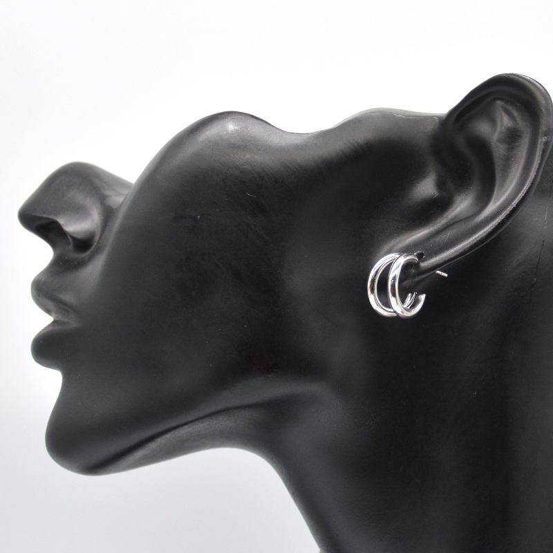 Cercei groși din argint cu cerc, dublu inel C, retro, metalic, metalic, punk, cerc rotund, pendulat, cercei pentru femei, fete, cercei, bijuterii China Ruifanbao fabrica de prelucrare a bijuteriilor