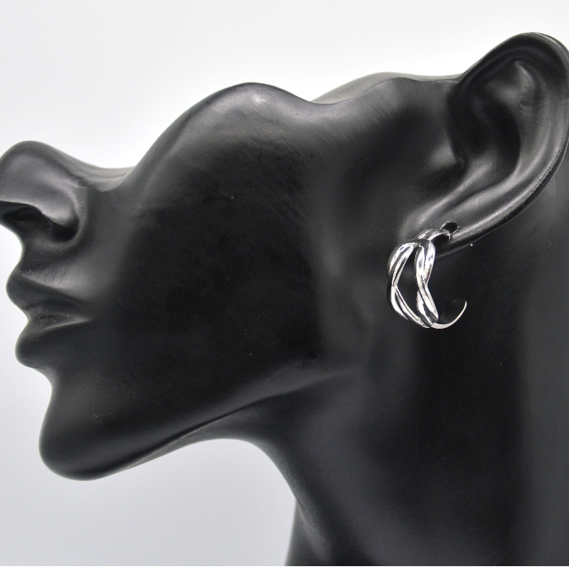 Cercei din argint Cercei cu formă rotundă dublă C Declarație pentru fete de sex feminin Cercei elegante Bijuterii China Ruifanbao Fabrica de bijuterii