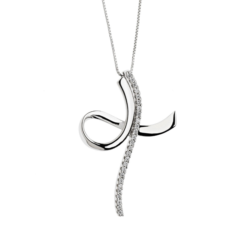 Ladies Simple Cross Type 925 Silver Viscose Stone Necklace China Ruifanbao Jewelry Factory