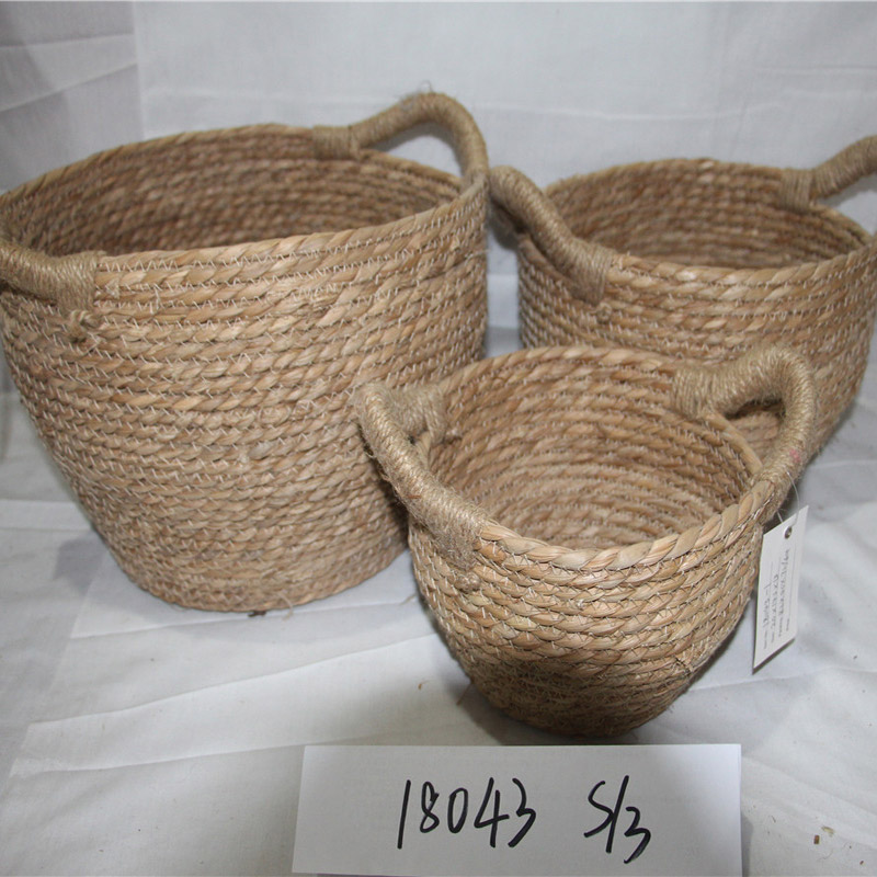 Coș de depozitare natural pentru iarbă de mare cu capac și mânere Cos de depozitare pentru produse diverse