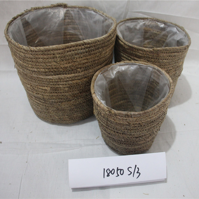 Coș de depozitare natural pentru iarbă de mare cu capac și mânere Cos de depozitare pentru produse diverse