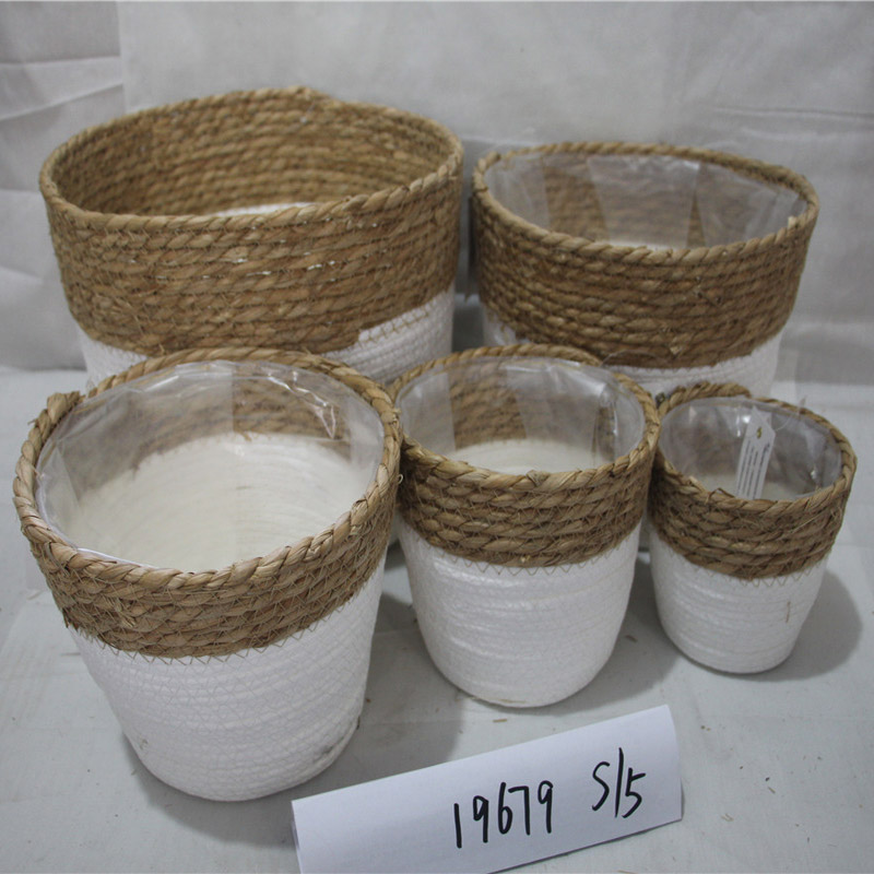 Coș de plante natural realizat manual realizat din coadă de paie