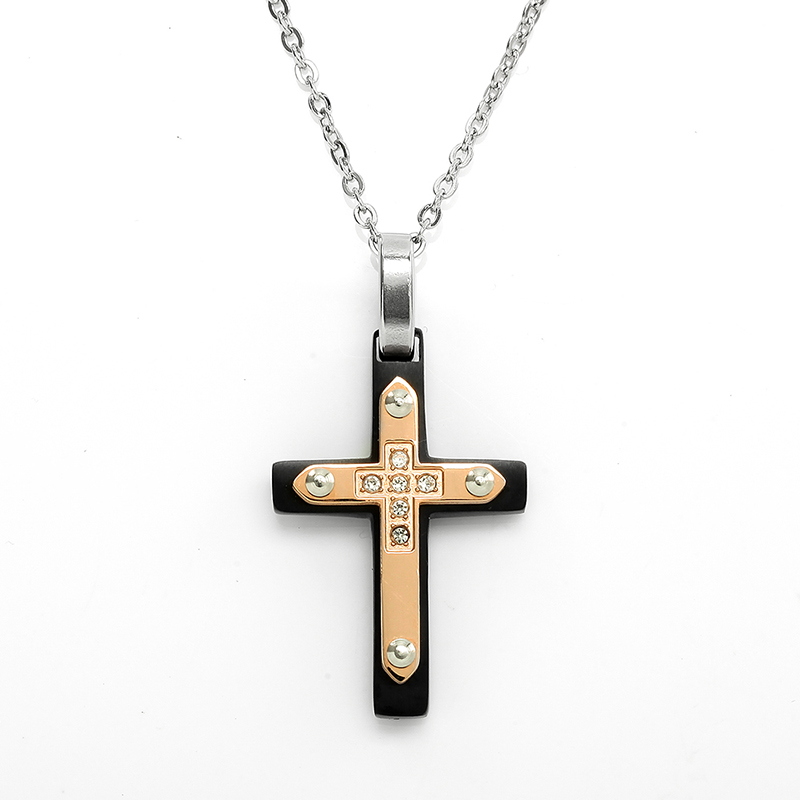 Wholesale Stainless Steel Two-Tone Cross Pendant Italia Necklace