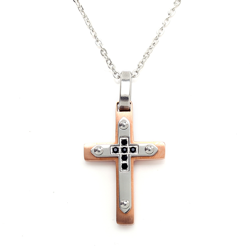 Wholesale Stainless Steel Two-Tone Cross Pendant Italia Necklace