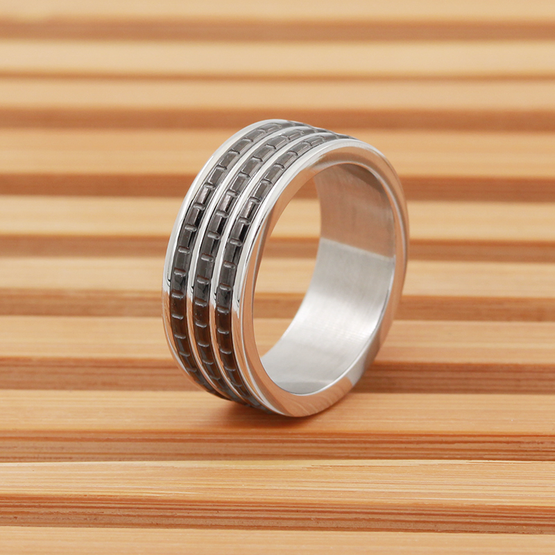 Inel cu două tonuri din oțel inoxidabil pentru bărbați, placat cu negru