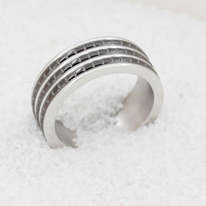 Inel cu două tonuri din oțel inoxidabil pentru bărbați, placat cu negru