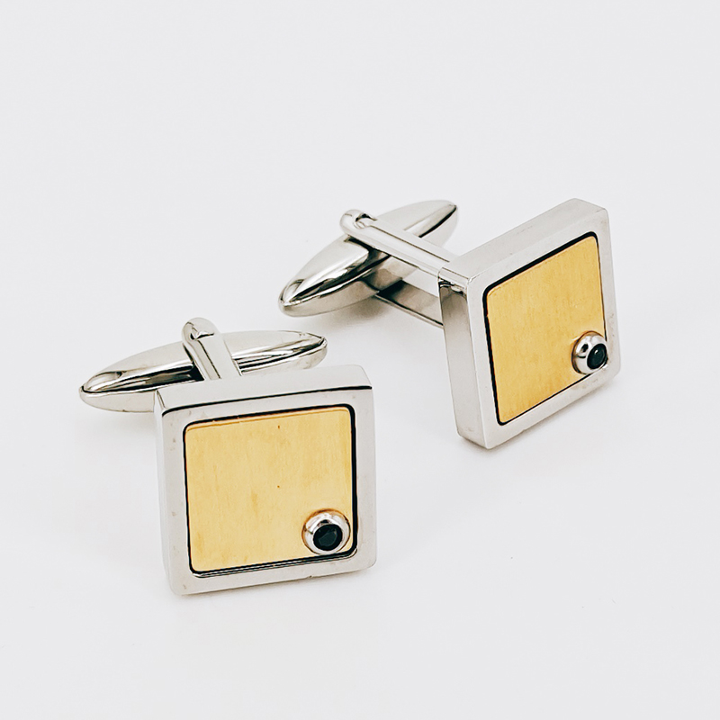 Butoni pentru bărbați, placate cu aur, din oțel inoxidabil, cu pietre negre CZ