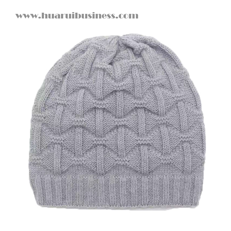 Friptură de iarnă fără manşetă, pălărie acrilică, smoc, culoare solid ă, cu jacquard