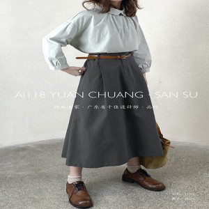 Fustă simplă Minimalist Stil drept Casual Fustă midi personalizată de bumbac și lenjerie de culoare solidă 16532