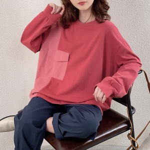 Design fără sudură Minimalist Round Collar stil împletit manșon Casual Solid culoare bumbac și lenjerie supradimensionat personalizat 12635 swatshirts