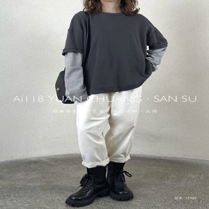 Design fără sudură Minimalist Round Collar stil împletit manșon Casual Solid culoare bumbac și lenjerie supradimensionat personalizat 12700 swatshirts