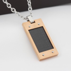 Mens Carbon Fiber Necklace Rose Gold Stil militar Stainless Steel Dog Tag Pendant
