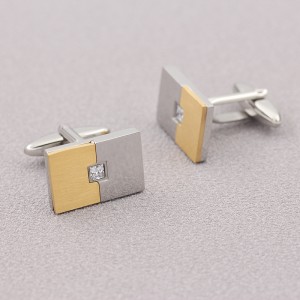 Butoni din aur 18K cu două tonuri gravabile din oțel inoxidabil cu piatră de zirconiu cubic