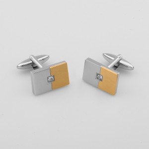 Butoni din aur 18K cu două tonuri gravabile din oțel inoxidabil cu piatră de zirconiu cubic