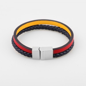 Bijuterii din piele de modă Brățară din piele naturală Brățară din piele împletită Muti-Layer Oțel inoxidabil