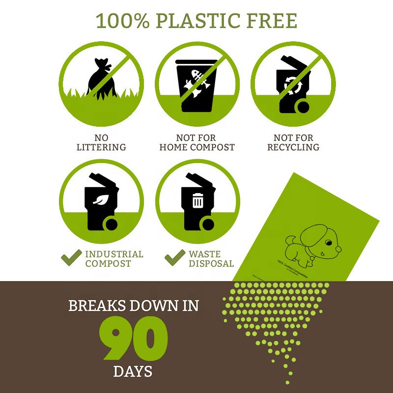 Pungă de plastic de unică folosință, de unică folosință, de unică folosință, biodegradabilă Amidon de porumb Cacau Cacaș de gunoi Saci ecologice Cacau