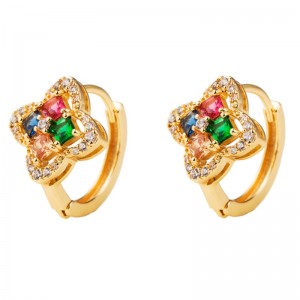 Moda europeană și americană Retro doresc AliExpress New Cupru Placat de aur cercei în formă de flori cu cercei de zircon colorat