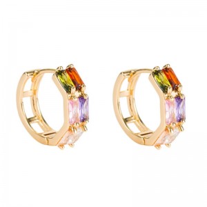 Sursa transfrontalieră comerț exterior Geometric dublu rând de zircon Cercei feminin cupru microindră culoare zirconiu Hip hop cercei cercei cu ridicata