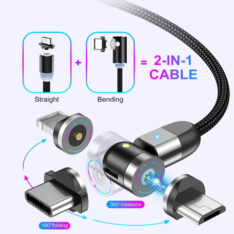 A doua Gen 540 Rotație Micro USB Tip C de încărcare magnetică Cablu de încărcare Nylon împletit magnetic Încărcarea rapidă a cablului USB