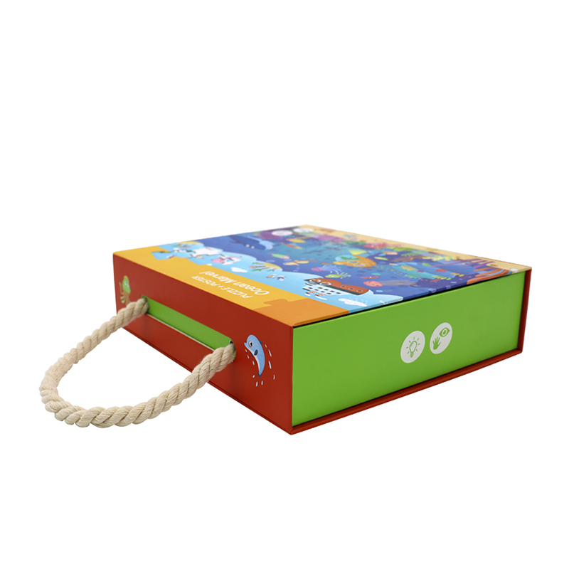 En-gros logo personalizat Jucărie reciclată puzzle carton magnetic clapetă cadou cutie cu mâner