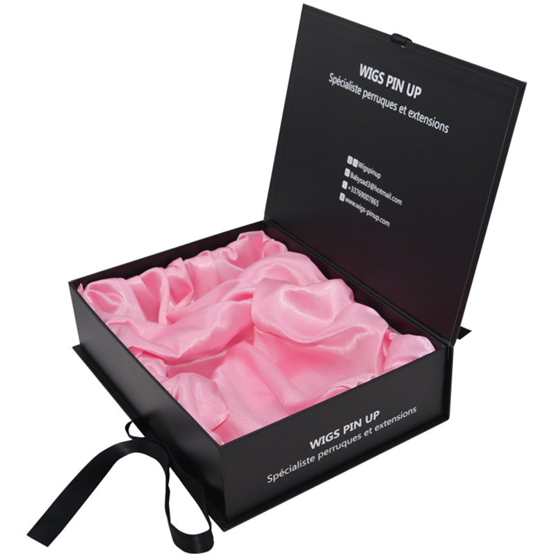 Făcile de păr Ambalaje Pungi de extensie cu Satin Wave Wave Cutie de depozitare cadou cu închidere cu panglică pentru accesorii peruci