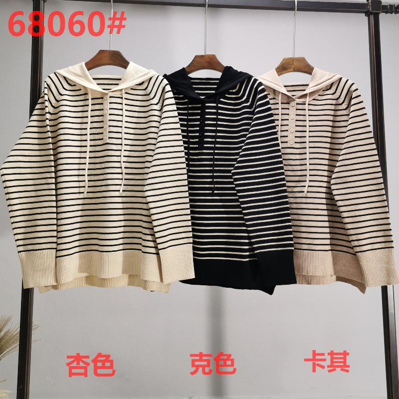 Trend la modă Simplu petrecere a timpului liber Joker Foundation Knit Hoodie Struiped Single 68060#