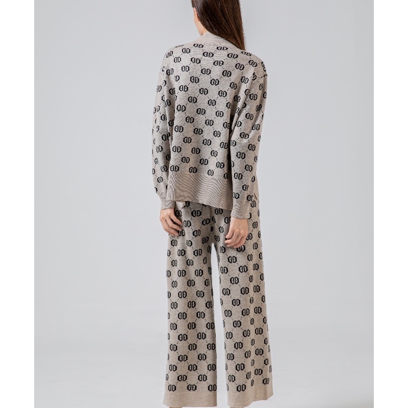 Tendința simplă de modă casuală a costumului de imprimare tricotate din două piese 69001#