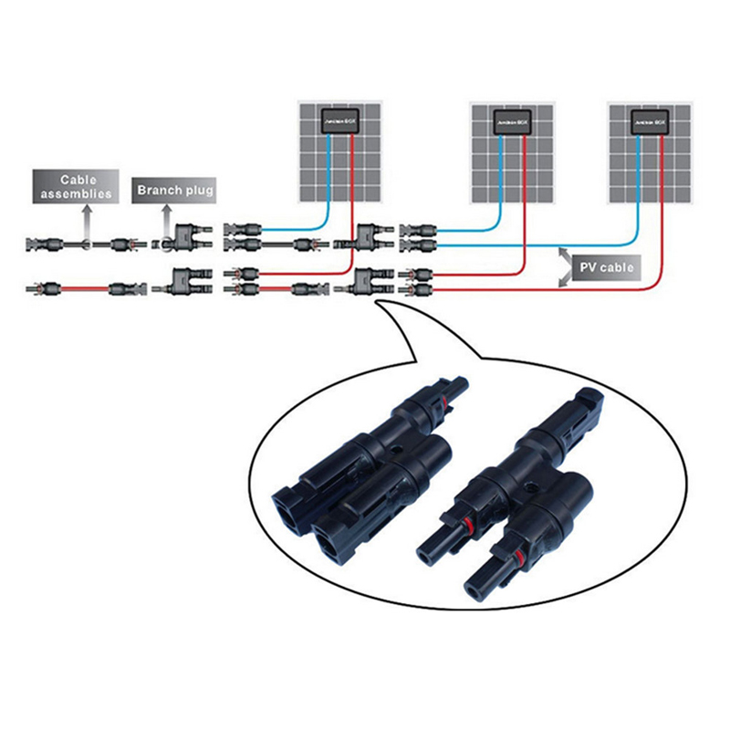 2 TO1 Conector solar Mai multiplu T Conector fotovoltaic pentru conexiune pentru panoul solar Conectori masculi si feminin