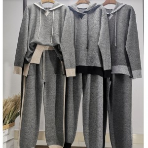 Modă Casual Style Sports Sweater de tricot cu două bucăți Hoodie Set 69053#