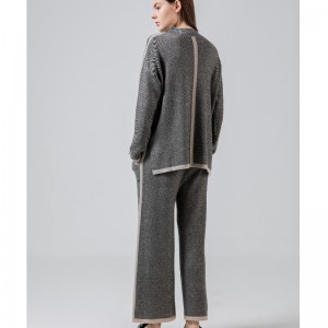 Fashionul casual simplu lână lână tricotate două bucăți cu un set de guler de linie 69055#