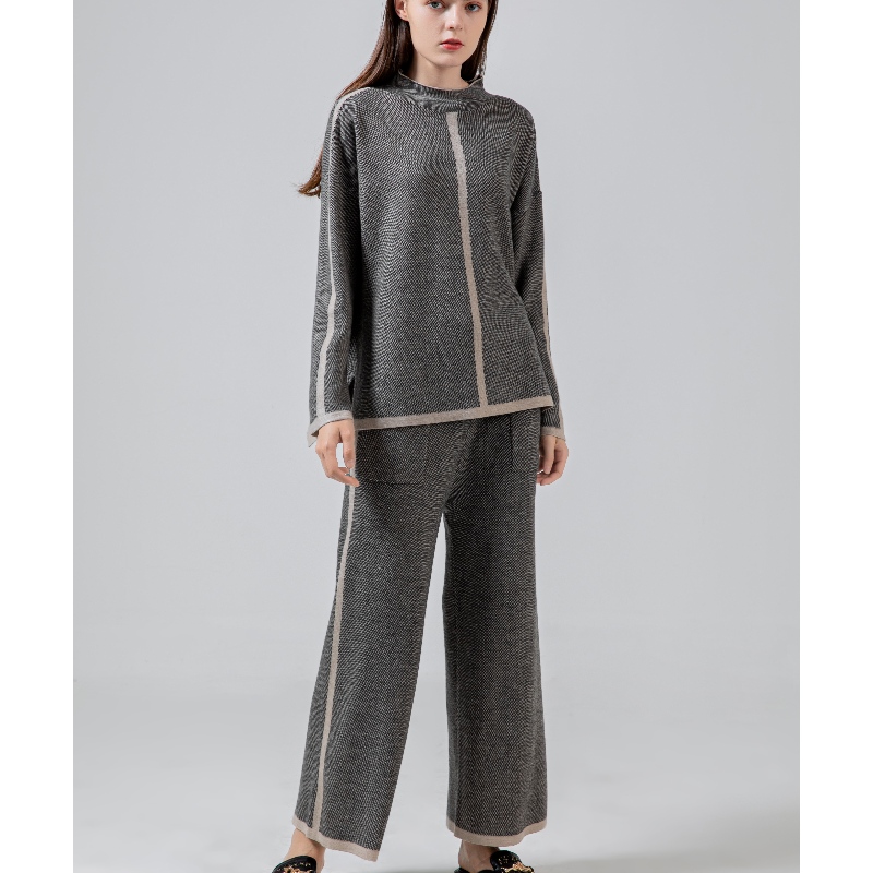 Fashionul casual simplu lână lână tricotate două bucăți cu un set de guler de linie 69055#