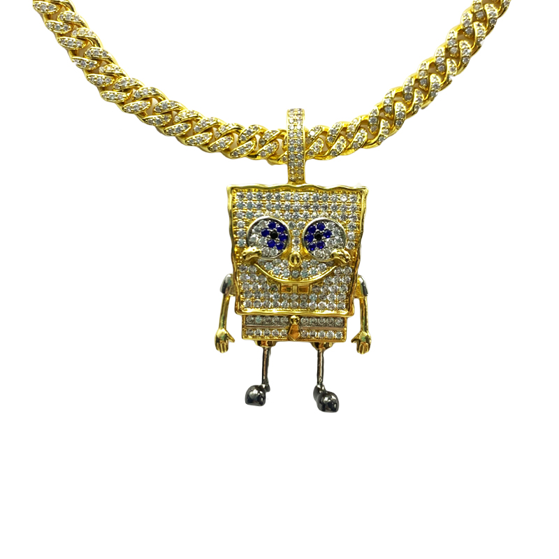 Moda desen animat SpongeBob SquarePants Inalid Zircon Pendant Hip Hop Street Trend Colier