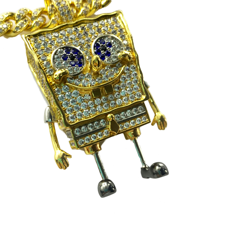 Moda desen animat SpongeBob SquarePants Inalid Zircon Pendant Hip Hop Street Trend Colier