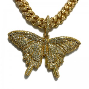 Moda Bling Blow Butterfly Colier Big Dimensiune strălucitoare Butterfly Pandantiv cu lanț cubanez