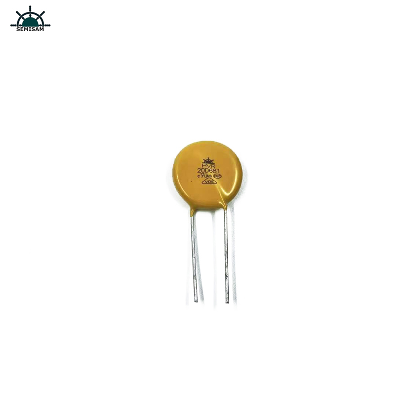 China ODM Componente electronice, galben MOV 20mm HVR20D681K Zinc Oxid Varistor pentru echipamente de alimentare cu energie electrică