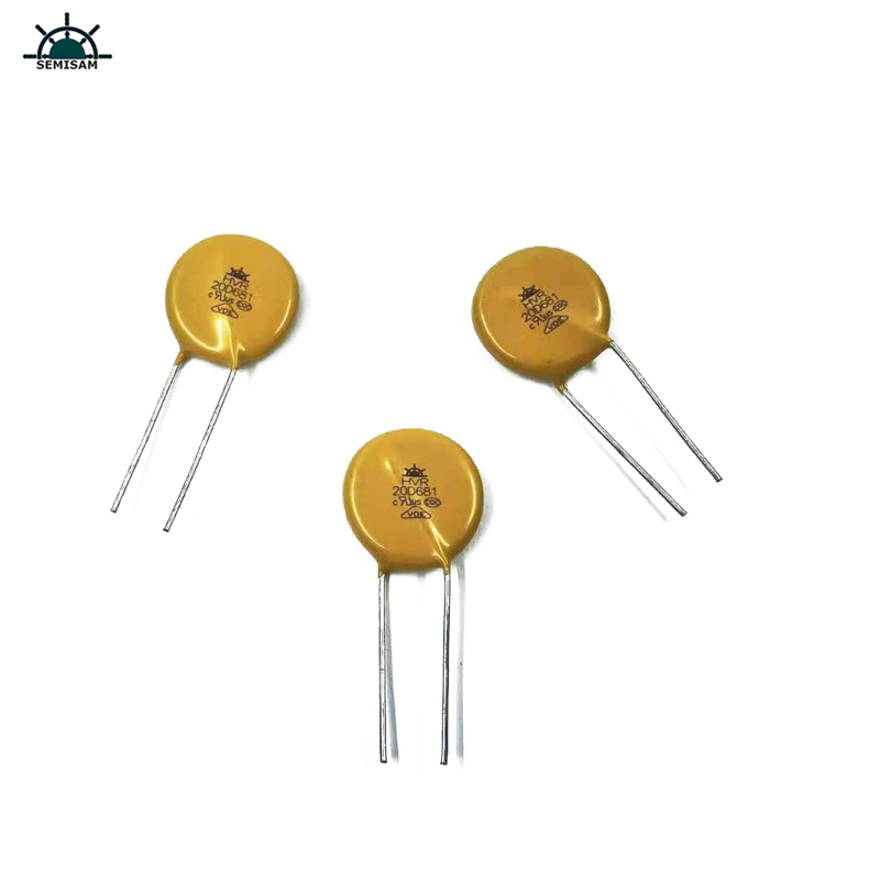 China ODM Componente electronice, galben MOV 20mm HVR20D681K Zinc Oxid Varistor pentru echipamente de alimentare cu energie electrică