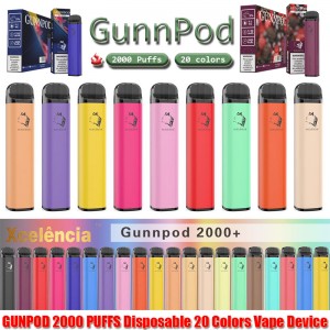 Gunnpod 2000 bufe preumplute de unică folosință 1250mAh bateria E țigară Deivce 18350 8ml vaporizator de pornire VS Elf Bar 20 Flavs Pen Pod Puff Gunpod
