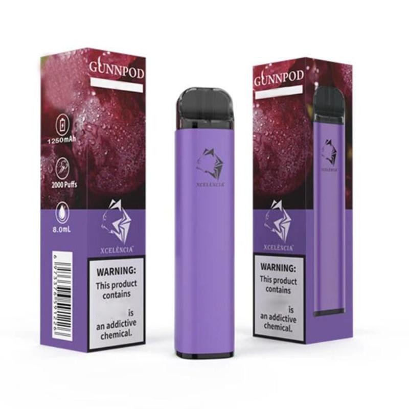 Gunnpod 2000 bufe preumplute de unică folosință 1250mAh bateria E țigară Deivce 18350 8ml vaporizator de pornire VS Elf Bar 20 Flavs Pen Pod Puff Gunpod