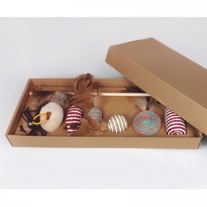 Pet lemn de lemn tija pene amuzant pisica stick combinație pisica jucărie set cutie șapte piese mouse mouse-ul sisal mingea amuzant pisica artefact