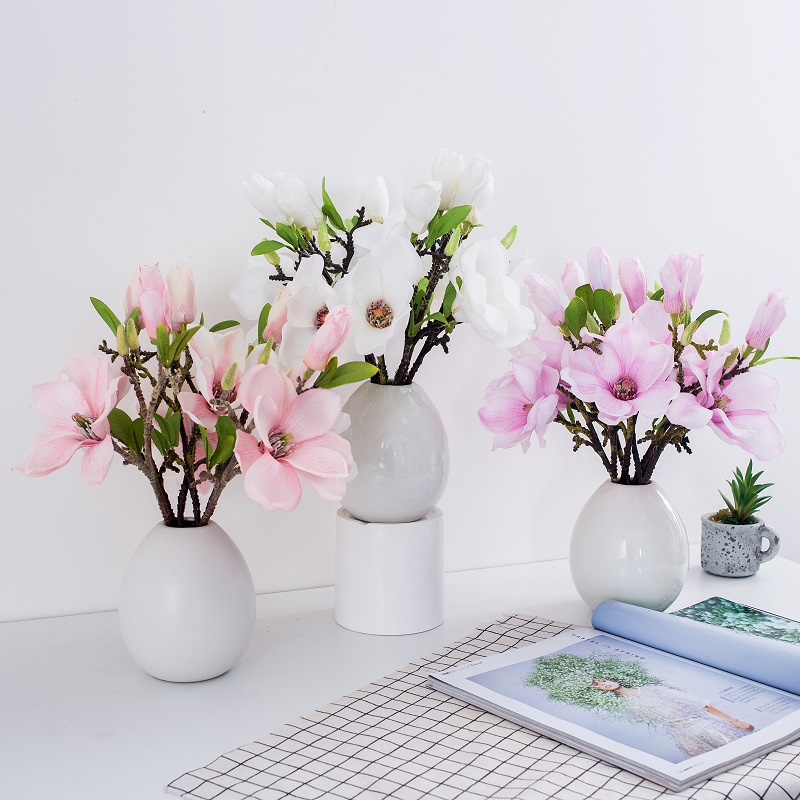 Vanzare fierbinte Singura ramura artificiala floare de mătase artificiale Magnolia floare pentru masa denunta Decoreaza