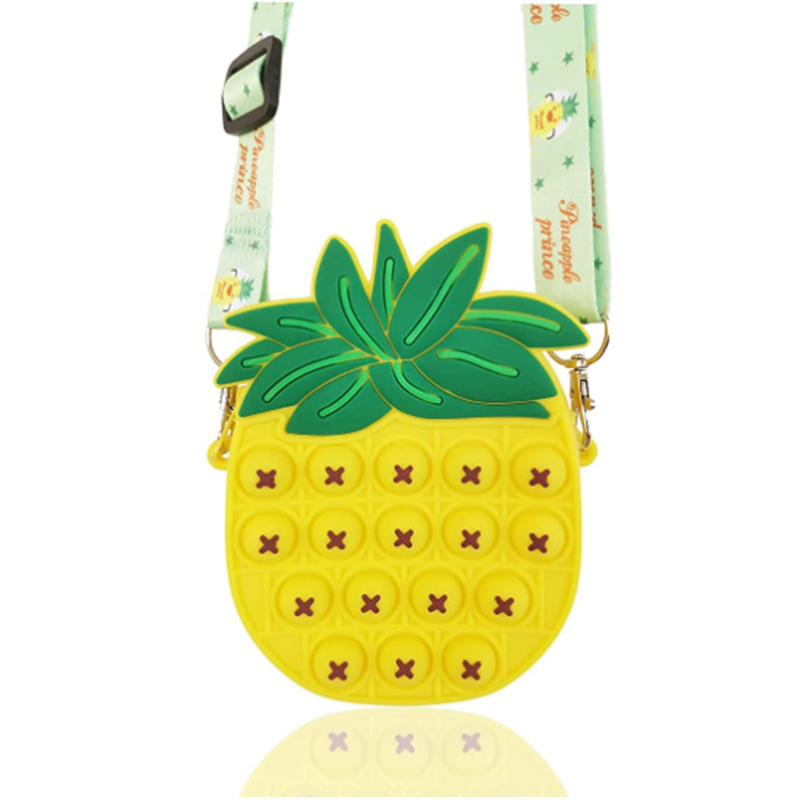 Jucării mici de fructe de fructe pentru fete, ameliorarea stresului Silnicone Push Bubble Jucări senzoriale Bag de umăr