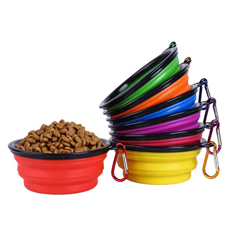 Silicon Bowl de câine pliabil cu carabină, boluri de apă pentru câini de pisici