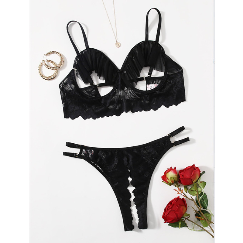 New Fashion Hot Black Hollow Out Lace Mesh Femei Mini Rochie Sexy Lingeri