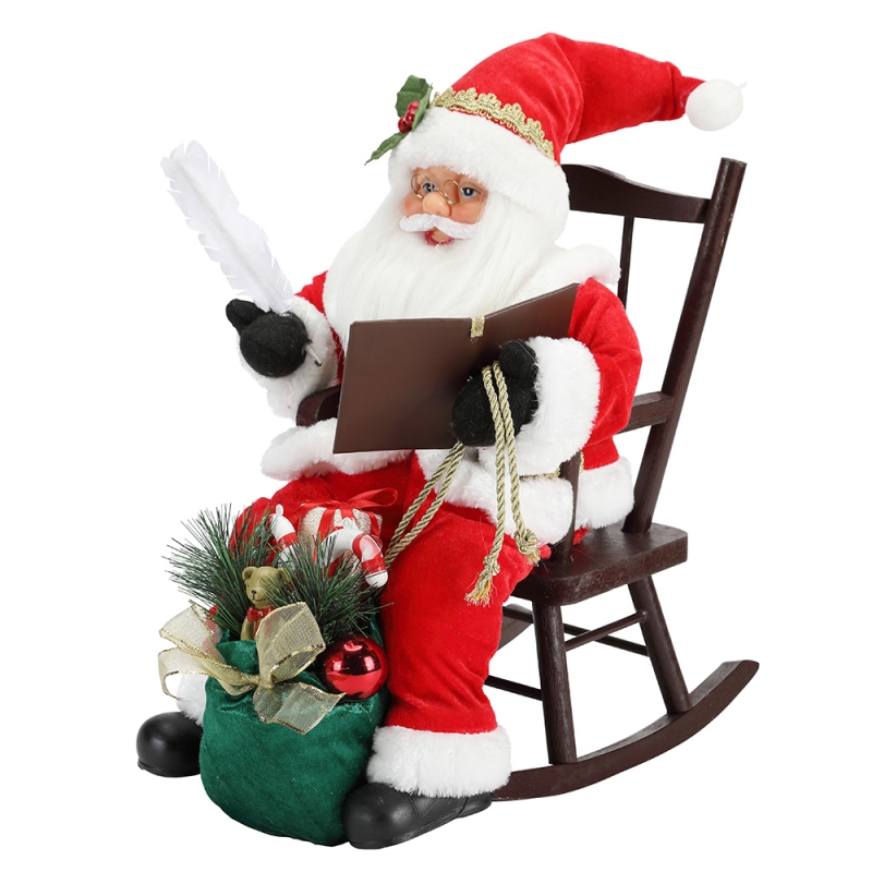 45cm Santa Claus Sitting pe scaun Scrierea și citirea cărților de decorare Figurină Colecția Fabric de vacanță Festivalul personalizat