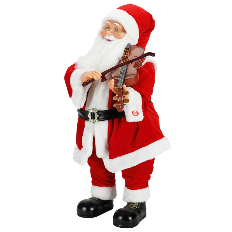 80cm animat animat de iluminat de iluminat muzical Santa Claus cu decorare ornament de vioară Colecția de figurine de vacanță tradiționale