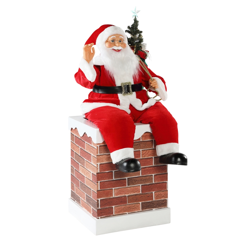 60/100cm Crăciun Chimney animat Santa Claus cu iluminare ornament muzical decorare Figurină Colecția de vacanță K/d