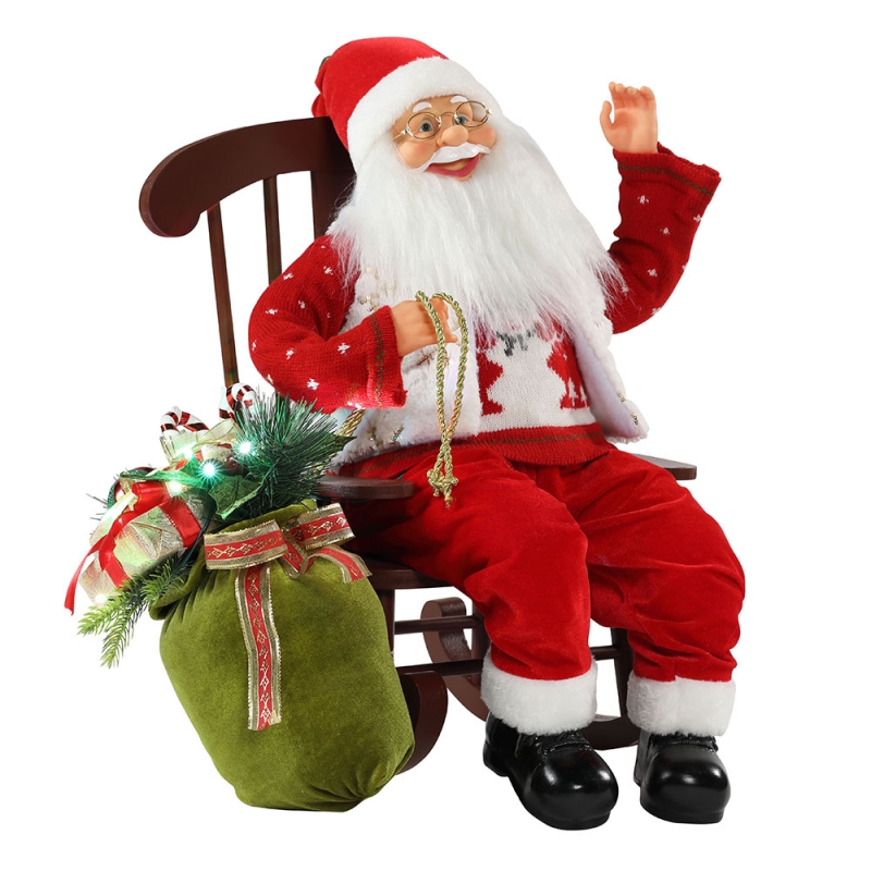 55cm Scaun Animat Santa Claus cu lumina Crăciun ornament Figurină Decorare Xmas Dolls Colecție de vacanță Acasă Cadouri